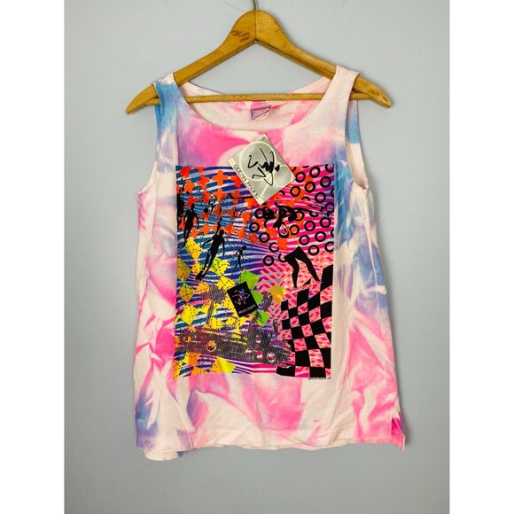 Vintage Ocean Pacific Neon Tie Dye Tank Top, Size Small, 1980s Surfer Tank, NOS - Picture 5 of 10